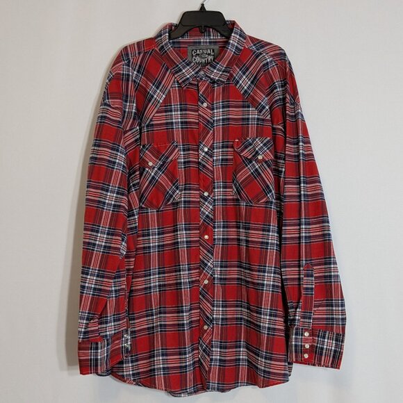 CASUAL COUNTRY OUTFITTERS Red Plaid Long Sleeve Pearl Snap Shirt; Men Size 4XL - Picture 1 of 4